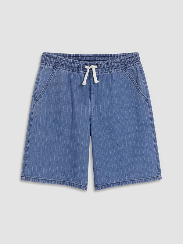 LCW Kids Beli Lastikli Çizgili Erkek Çocuk Jean Şort