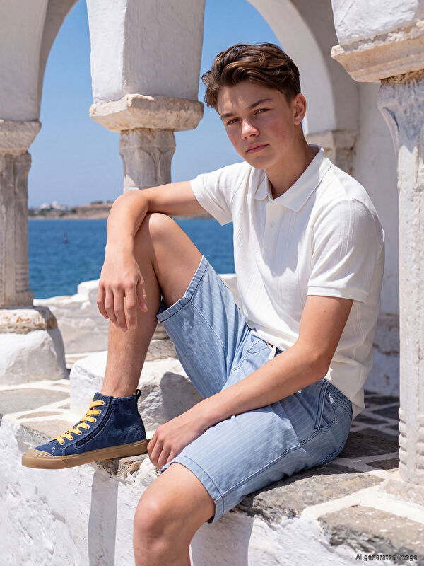 LCW Kids Beli Lastikli Çizgili Erkek Çocuk Jean Şort