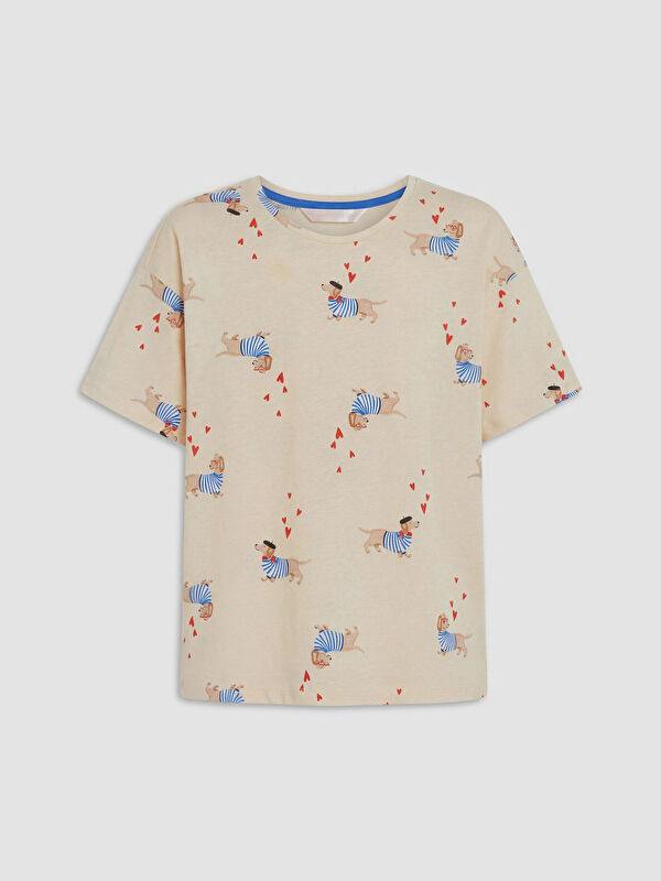 LCW DREAM Bisiklet Yaka Baskılı Kadın Pijama Üstü