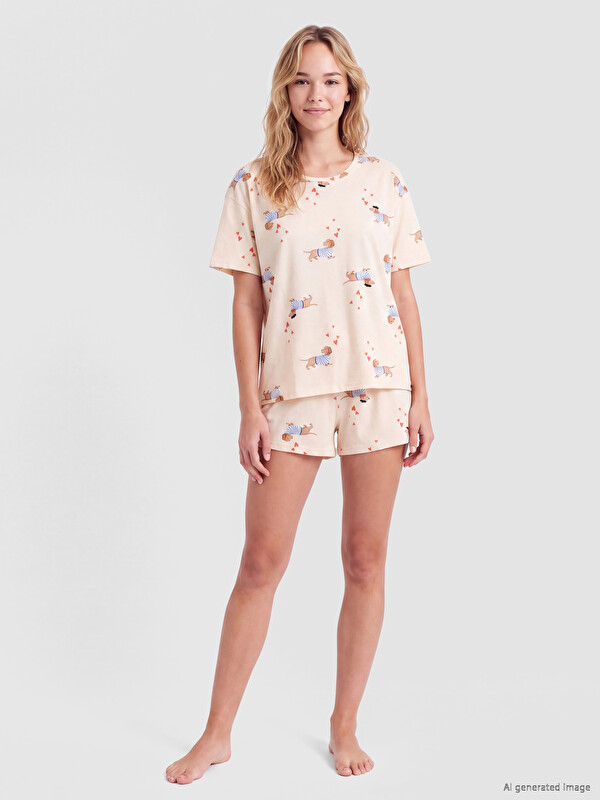 LCW DREAM Dog Printed Women's Shortie Pyjamas Set