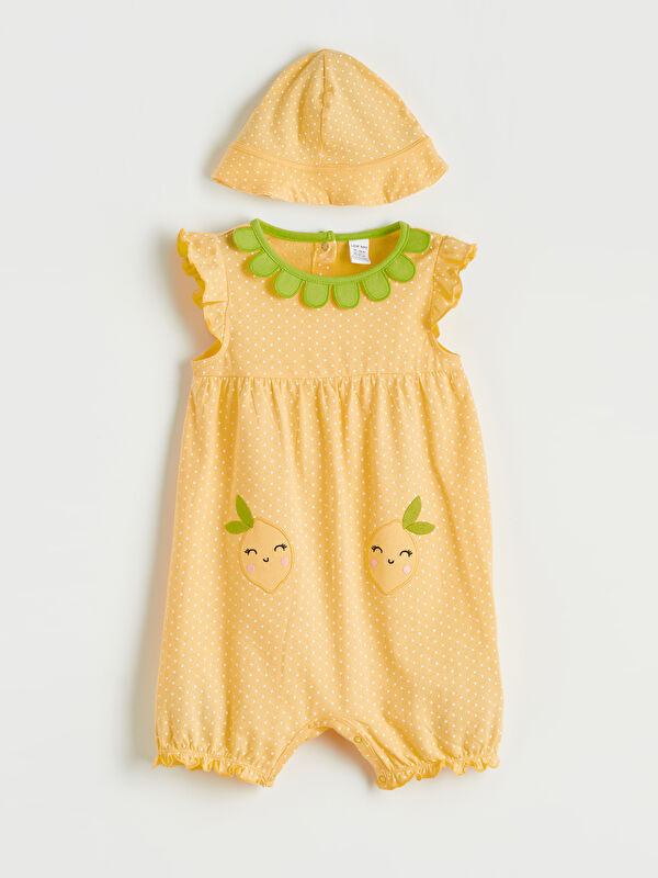 LCW baby Embroidered Cotton Romper and Hat Set for Baby Girls