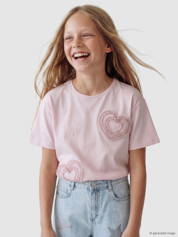 LCW Kids T-shirt e qëndisur me jakë të rrumbullakët për vajza