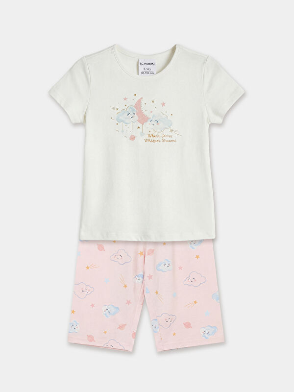 LCW Kids Baskılı Kız Çocuk Şortlu Pijama Takımı