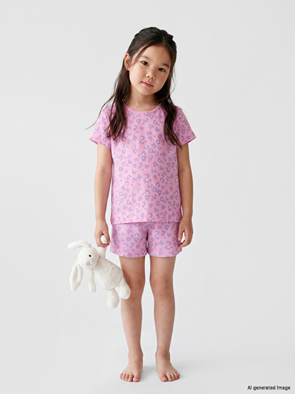 LCW Kids Bisiklet Yaka Kız Çocuk Şortlu Pijama Takımı