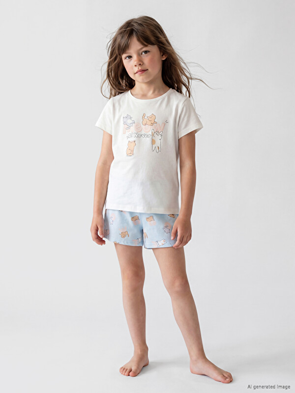 LCW Kids Bisiklet Yaka Kız Çocuk Şortlu Pijama Takımı