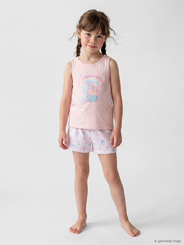 LCW Kids Bisiklet Yaka Kız Çocuk Şortlu Pijama Takımı