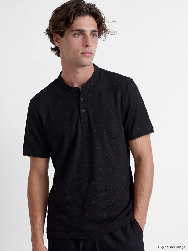 LCW Vision Grandad Collar Patterned Men's T-Shirt