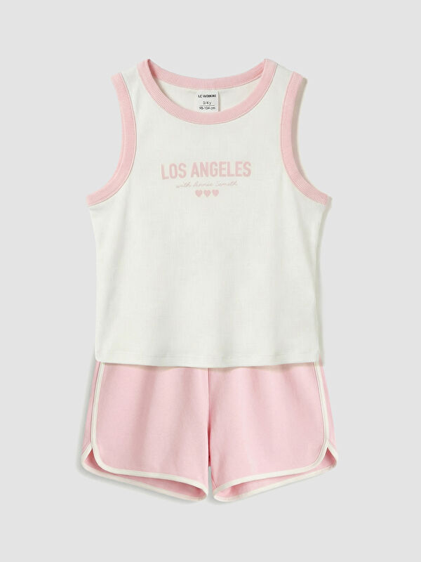 LCW Kids Los Angeles Baskılı Kız Çocuk Şortlu Pijama Takımı