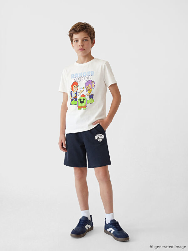 LCW Kids Bisiklet Yaka Brawl Stars Erkek Çocuk Tişört ve Şort