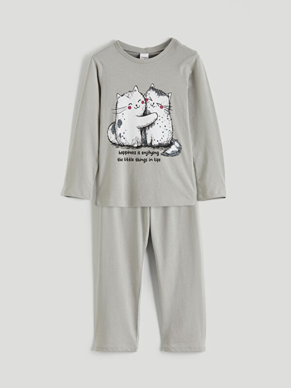 LC WAIKIKI Bisiklet Yaka Kız Çocuk Baskılı Pijama Takım