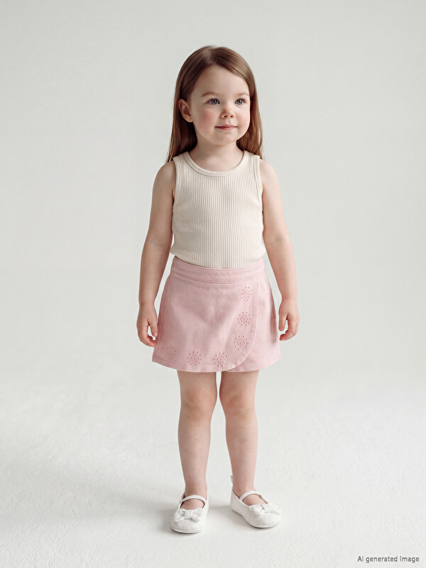 LCW baby Elastic Waist Baby Girls' Embroidered Gabardine Shorts