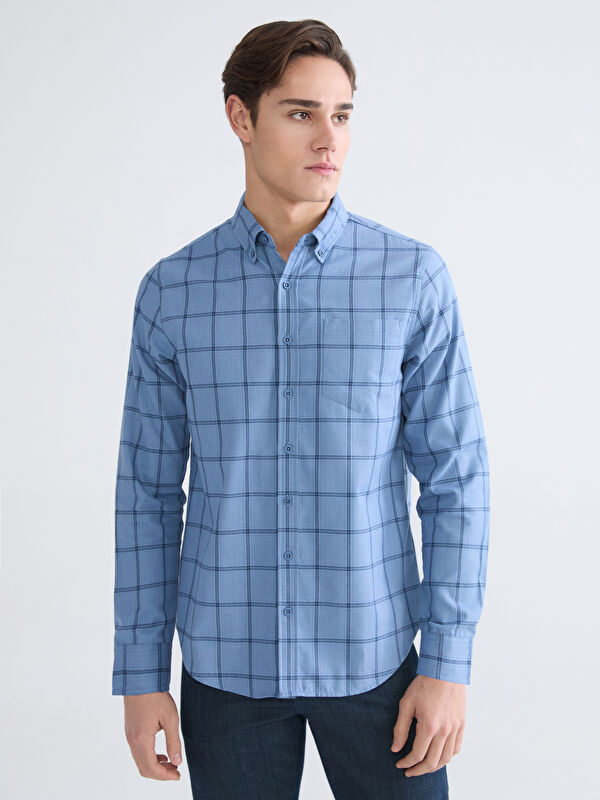 LCWAIKIKI Classic Button-Down Collar Regular Fit Plaid Men's Shirt