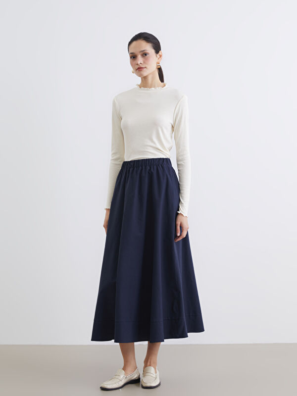 LCW Modest Beli Lastikli Poplin Kloş Etek