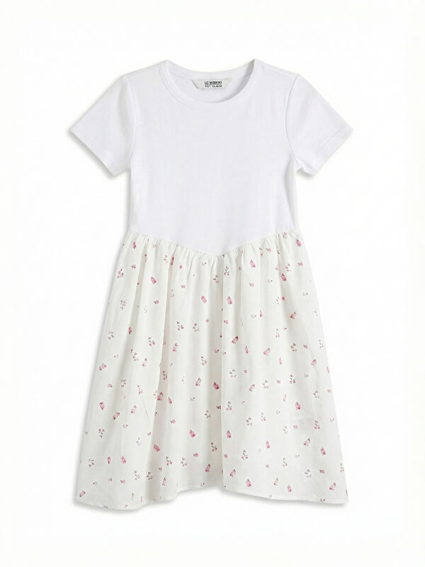 LCW Kids Girls' floral dress with a crew neck.