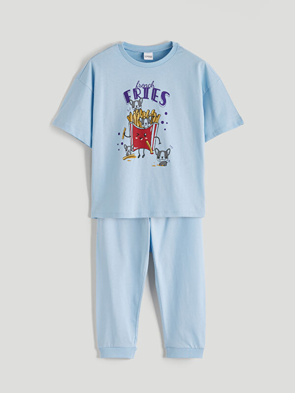 LC WAIKIKI Bisiklet Yaka Baskılı Kız Çocuk Pijama Takım