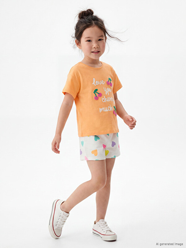 LCW Kids Elastischer Bund Herzgemusterte Mädchen Shorts