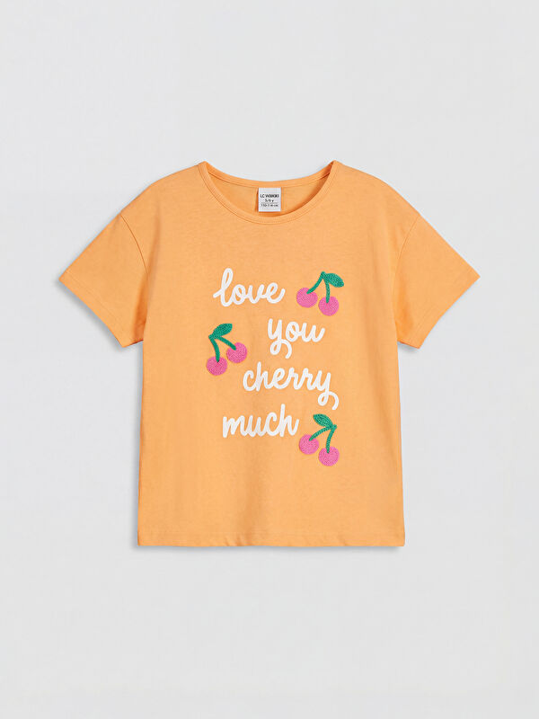 LCW baby Crew Neck Short Sleeve Embroidered Girls' T-Shirt