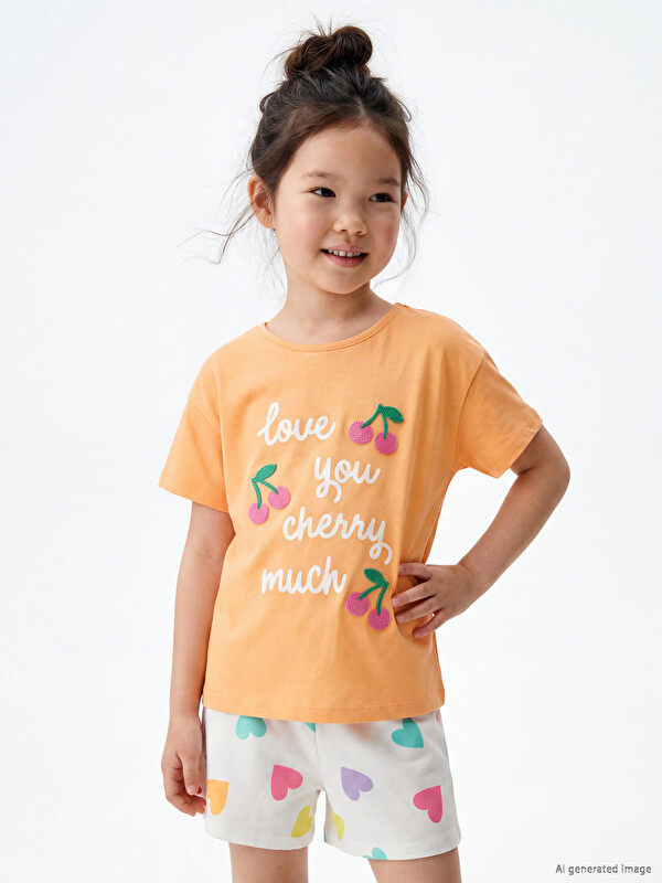 LCW baby Crew Neck Short Sleeve Embroidered Girls' T-Shirt