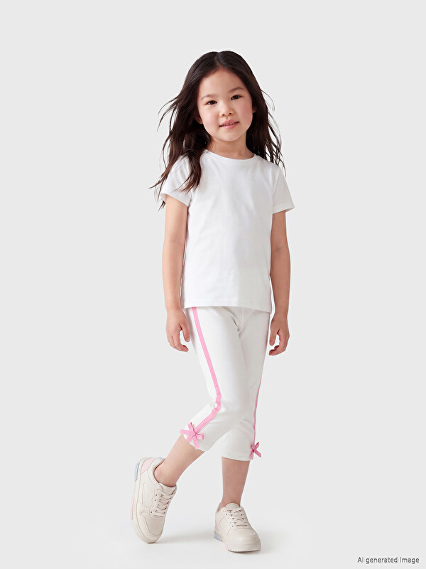 LCW Kids Girls' Leggings with Side Stripe and Bow Detail