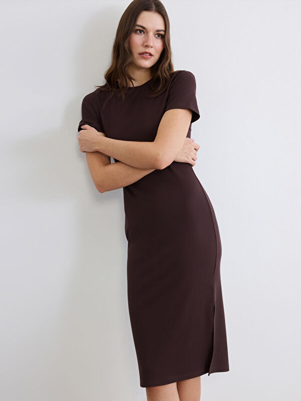 LCW Comfort Crew Neck Ribbed Dress
