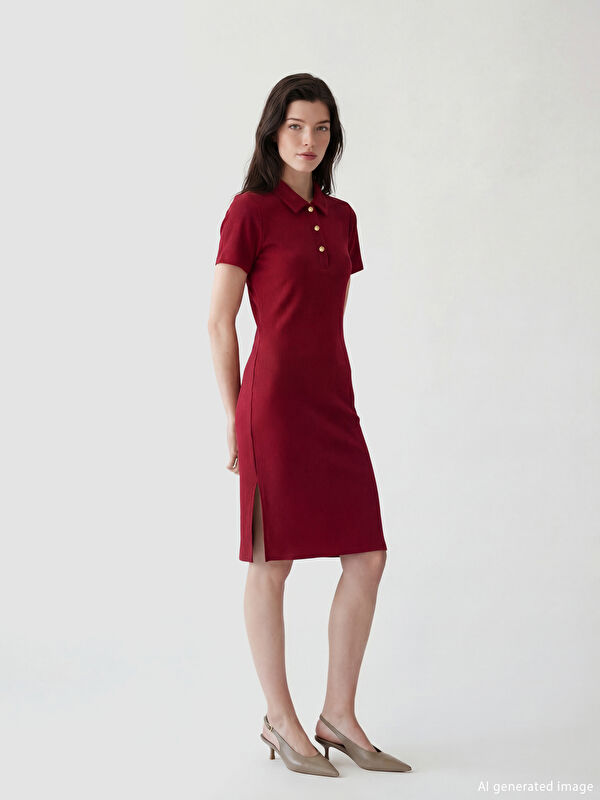 LCW Comfort Polo Collar Bodycon Dress
