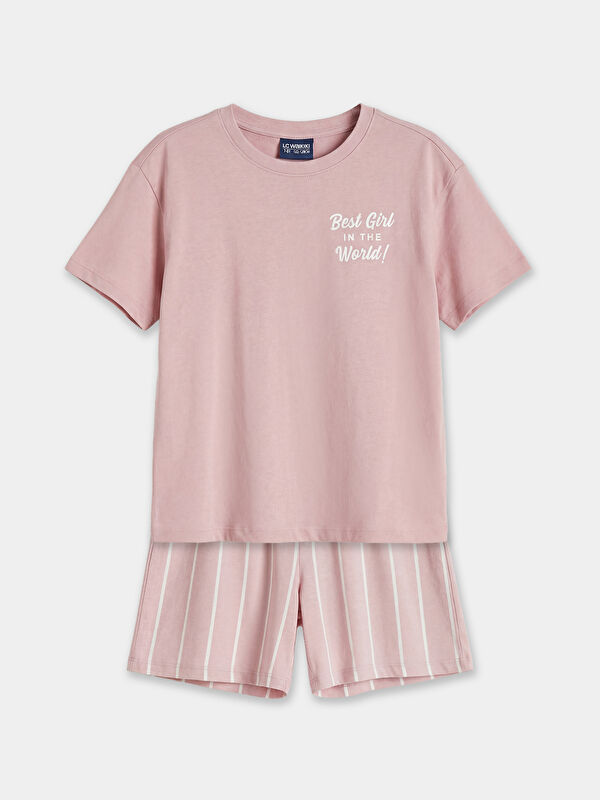 LCW Kids Bisiklet Yaka Baskılı Kız Çocuk Pijama Takım