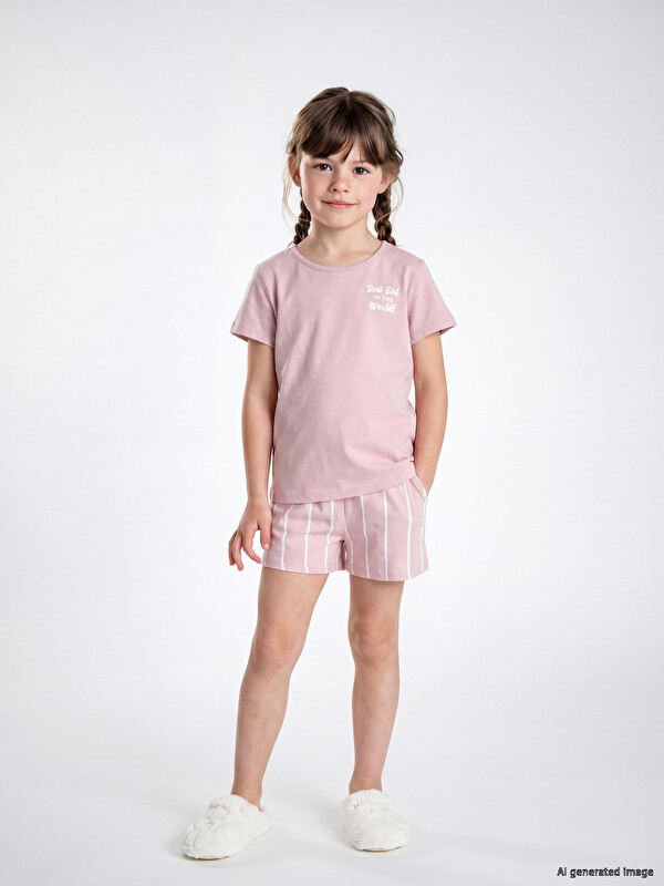 LCW Kids Djevojka Ružičasta Kratki pidžama set
