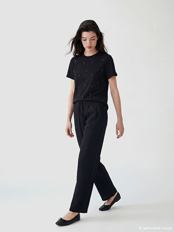 LCW Comfort Elastic Waist Textured Women's Trousers