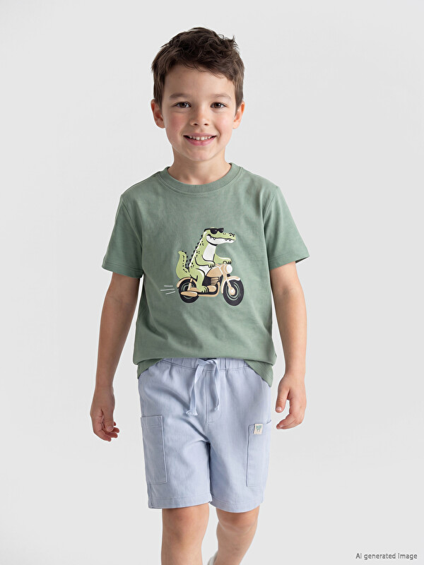 LCW Kids Bisiklet Yaka Baskılı Erkek Çocuk Tişört