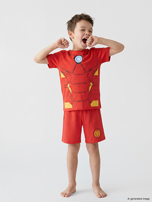 LCW Kids Iron Man Printed Boys' Shortie Pyjamas Set