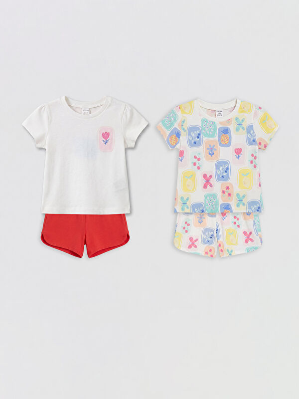 LCW baby Çiçek ve Meyve Baskılı Kız Bebek 2'li Takım