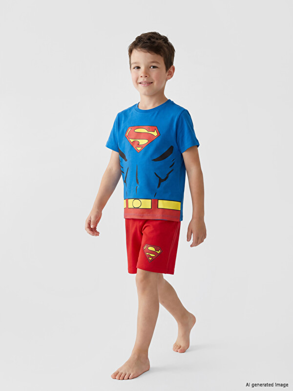 LCW Kids Superman Baskılı Erkek Çocuk Şortlu Pijama Takımı