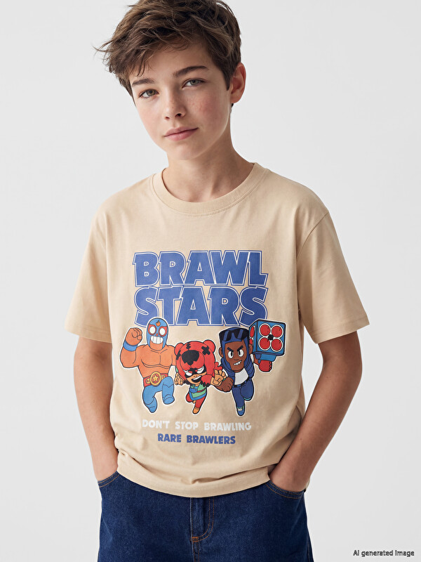 LCW Kids Bisiklet Yaka Brawl Stars Baskılı Erkek Çocuk Tişört