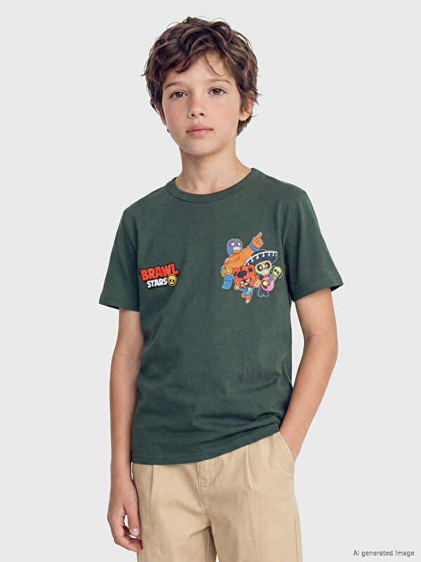 LCW Kids Bisiklet Yaka Brawl Stars Baskılı Erkek Çocuk Tişört