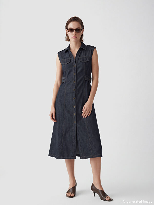 LCW Vision Shirt Collar Denim Dress