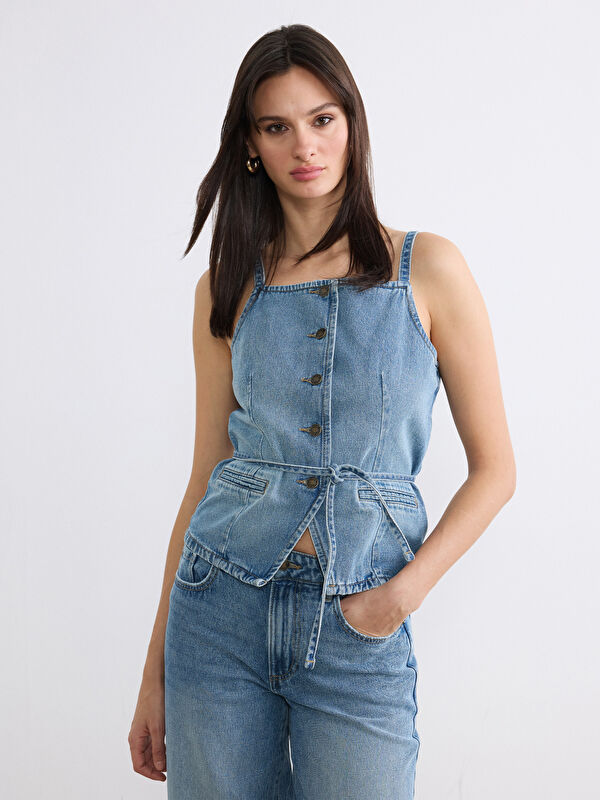 LCW Vision Square Neck Strappy Women's Denim Vest