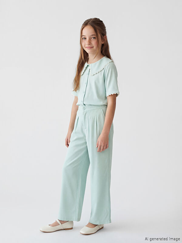 LCW Kids Beli Lastikli Pileli Kız Çocuk Pantolon