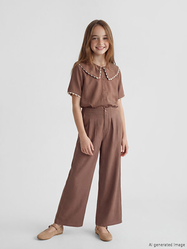 LCW Kids Beli Lastikli Pileli Kız Çocuk Pantolon