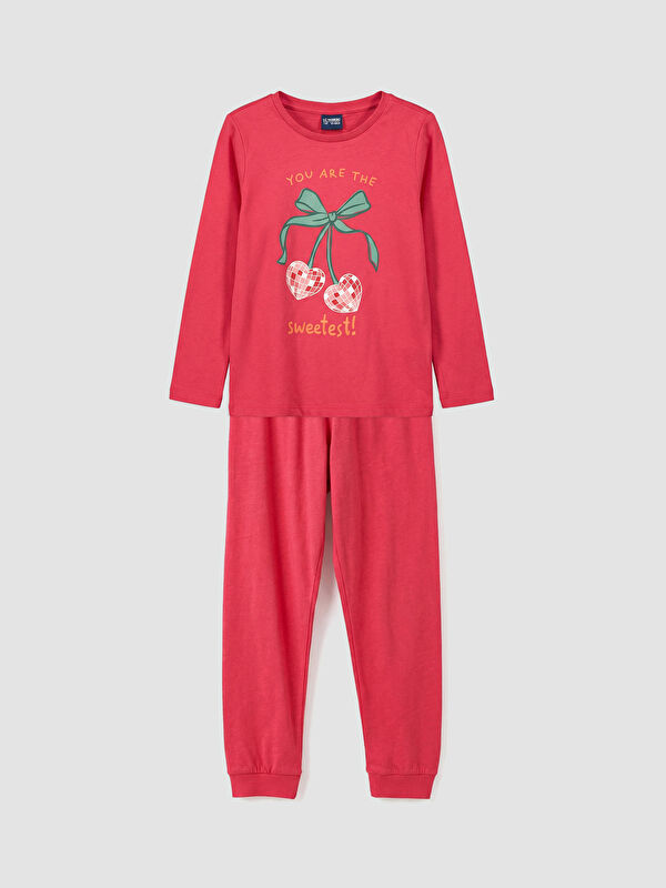 LC WAIKIKI Bisiklet Yaka Baskılı Kız Çocuk Pijama Takımı