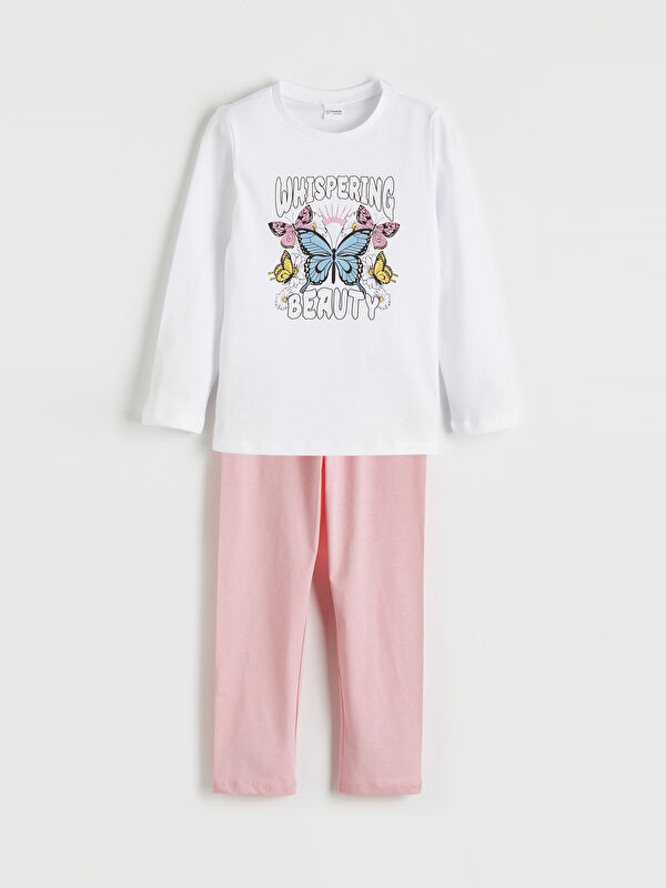 LC WAIKIKI Bisiklet Yaka Baskılı Kız Çocuk Pijama Takım