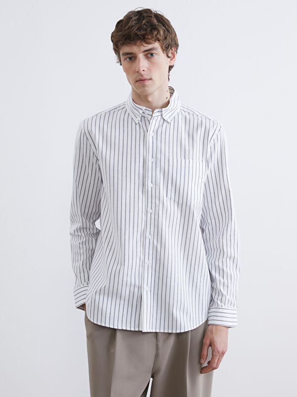 SOUTHBLUE Regular Fit Çizgili Oxford Erkek Gömlek
