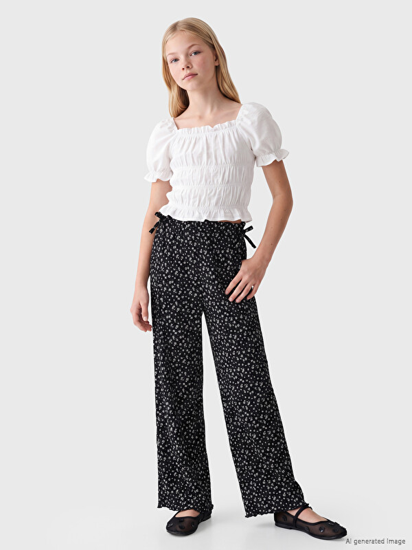 LCW Kids Floral Print Wide Leg Girls' Trousers