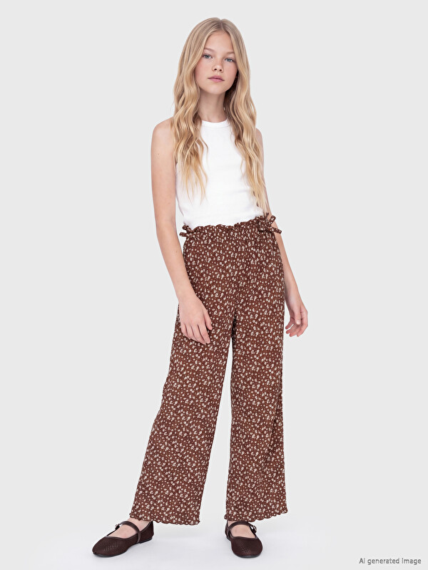 LCW Kids Floral Print Wide Leg Girls' Trousers