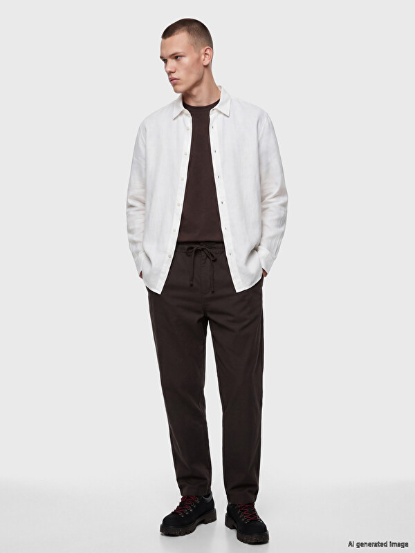 XSIDE Loose Fit Keten Görünümlü Erkek Pantolon