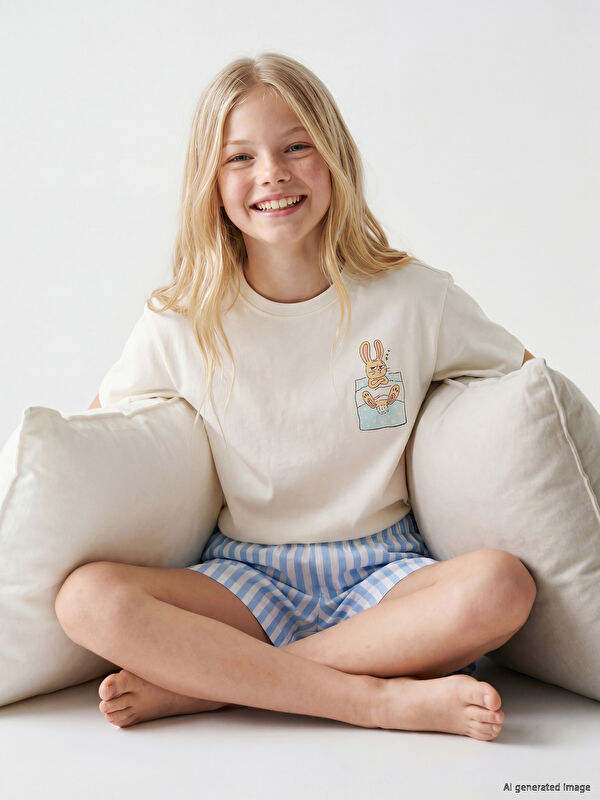 LCW Kids Baskılı Kız Çocuk Şortlu Pijama Takımı