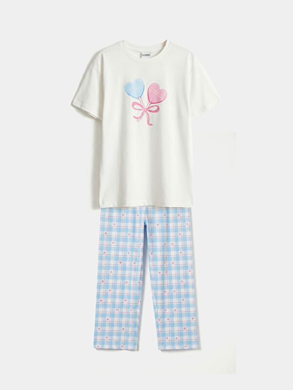 LCW Kids Bisiklet Yaka Baskılı Kız Çocuk Pijama Takım