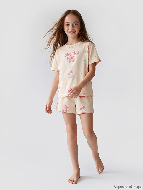 LCW Kids Baskılı Kız Çocuk Şortlu Pijama Takımı