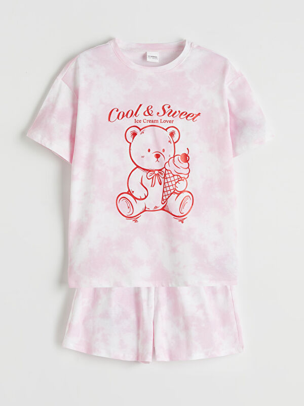 LCW Kids Bisiklet Yaka Baskılı Kız Çocuk Şortlu Pijama Takımı