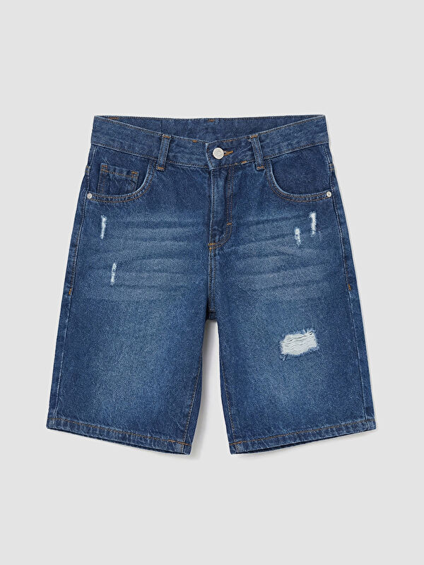 LCW Kids Yırtık Detaylı Erkek Çocuk Jean Şort