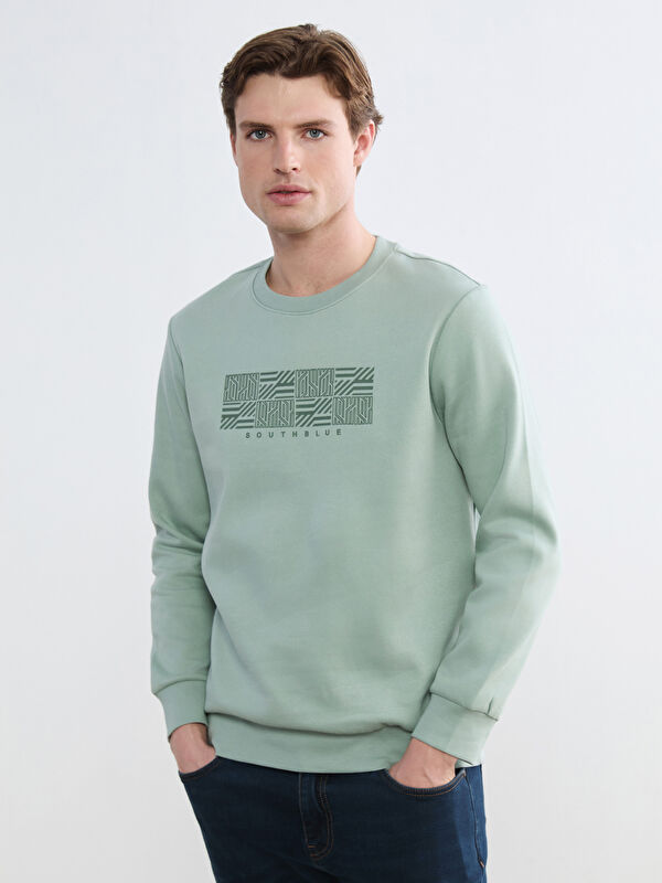 SOUTHBLUE Men's Crew Neck Printed Heavy Sweatshirt